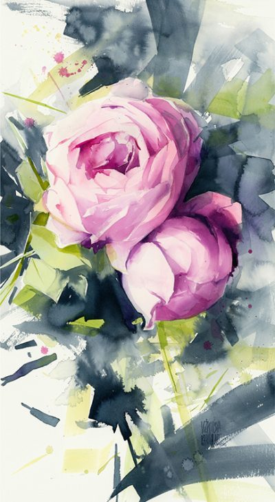 „Róża”/ akwarela na papierze bawełnianym/ format: 73x40 cm/ rok: 2017