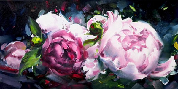 „Moje róże”/ olej na płótnie/ format: 30x60 cm/ rok: 2019
